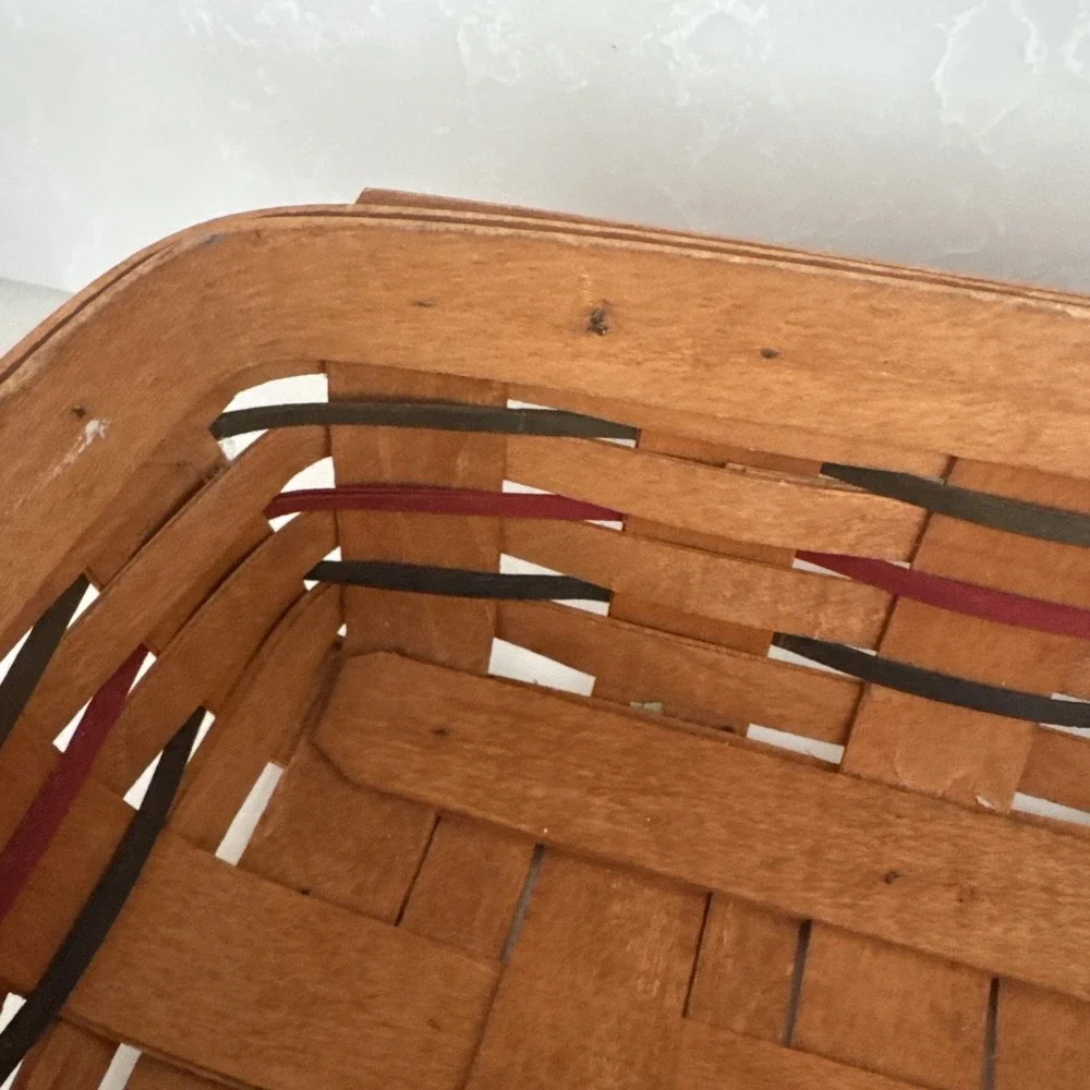 Vintage Longaberger Basket‎ Size 14.5 Inch With Red, Blue, Green Rectangle 1994